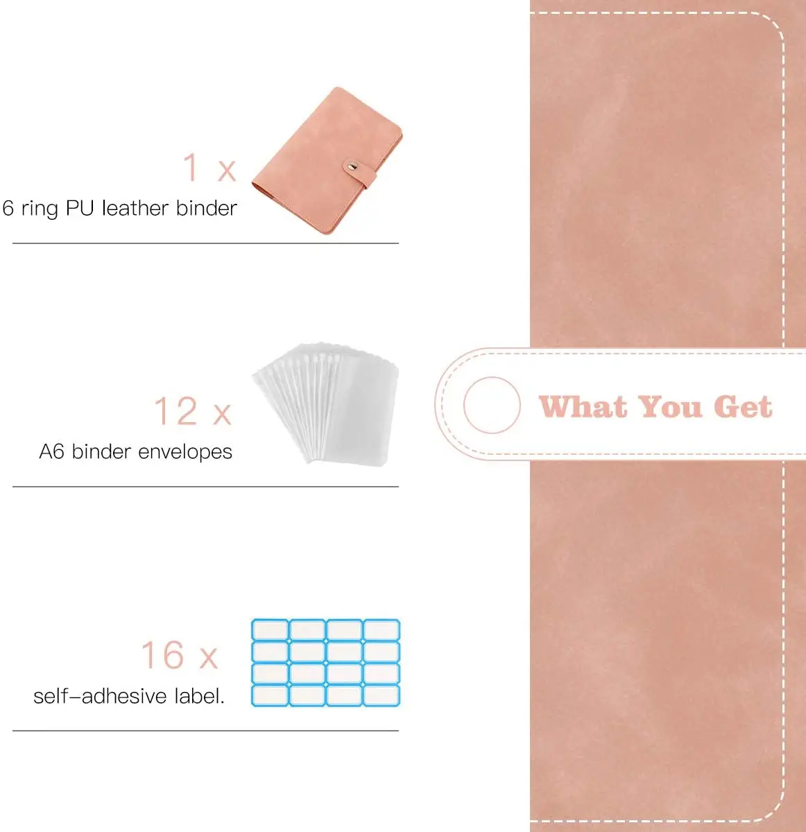 A6 PU Leather Budget Binder Money Organizer with 12 PCS Clear Plastic Zippered Cash Envelopes Pockets & Self-Adhesive Label