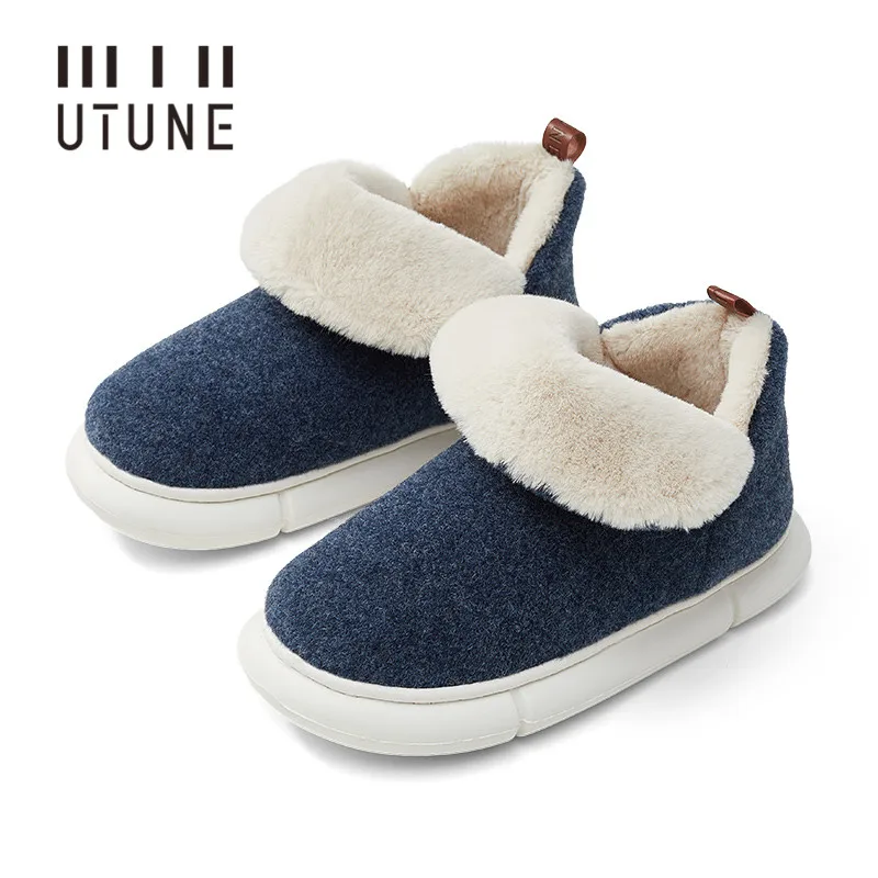 UTUNE Winter Boots For Men Warm Felt Shoes Ankle Snow Boots Women Thick Platform Indoor Outside 2021 Home Slippers Sneakers Navy