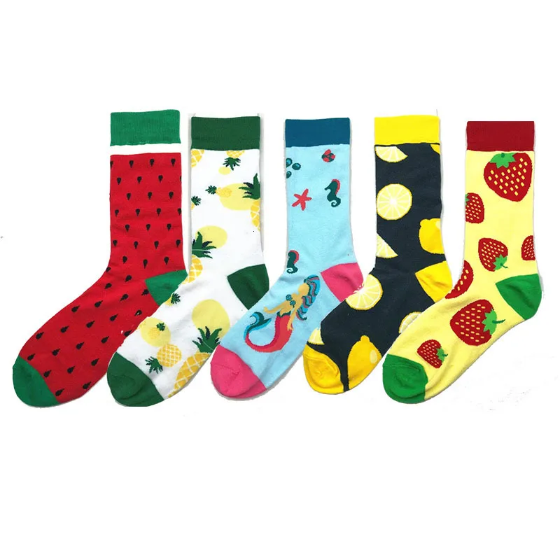 Korean Style Women's Socks New  Autumn Winter Happy Socks Funny Kawaii Lemon Strawberry Pineapple Printed Calcetines Mujer