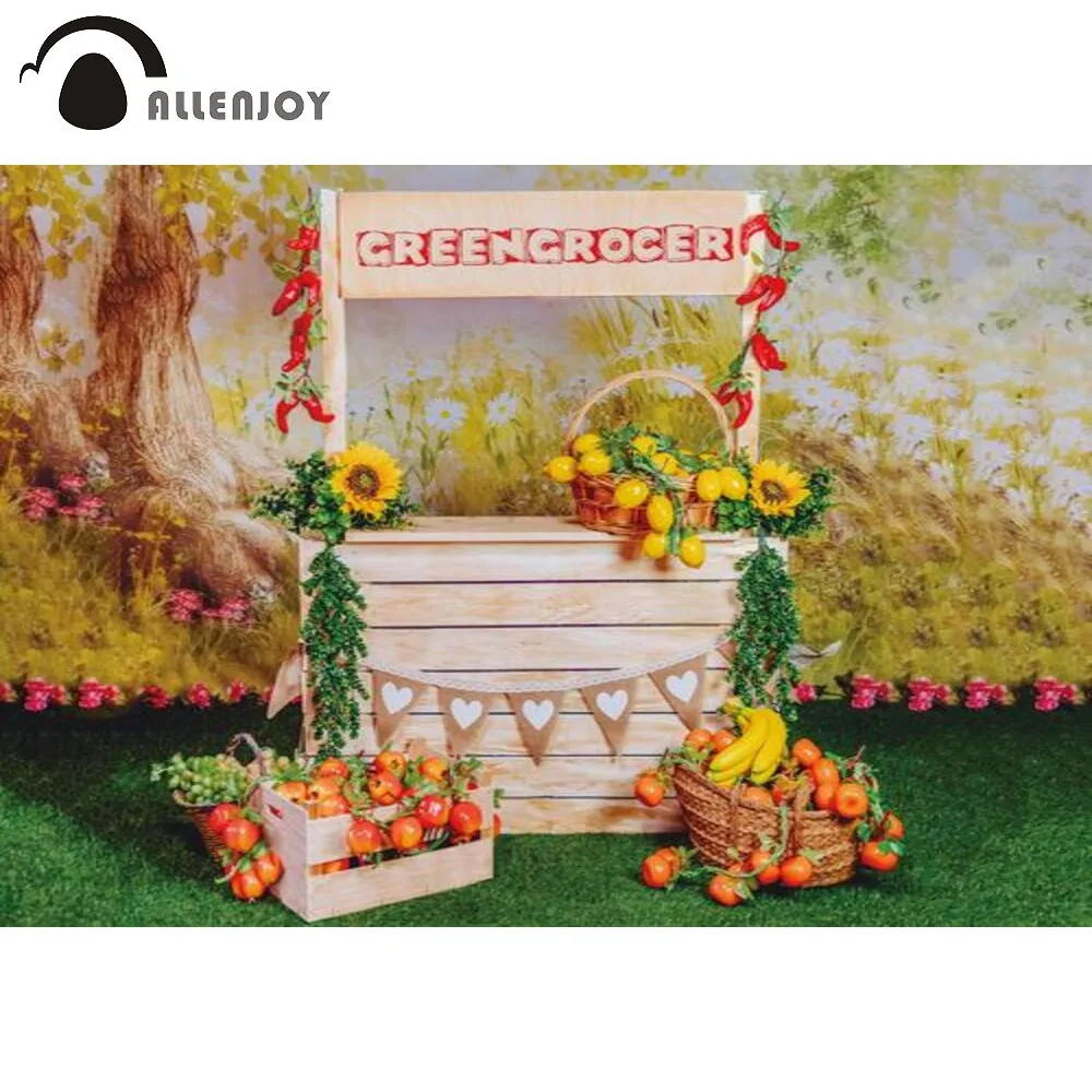 Allenjoy Thanksgiving Party Background Autumn Wooden Greengrocer Grass Sunflowers Picnic Birthday Baby Shower Backdrop Photocall