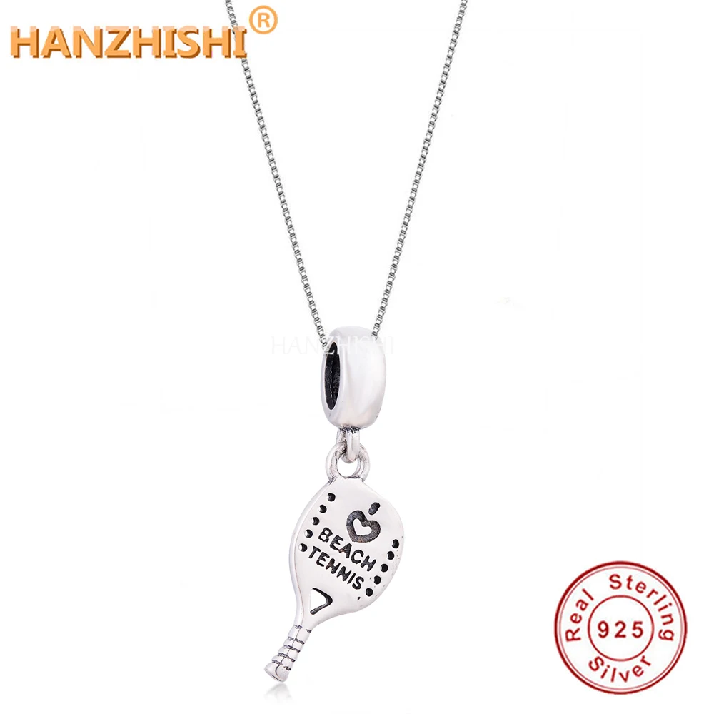 Racket Necklace 925 Sterling Silver Beach Tennis Pendant Box Necklace Fine Jewellery Gift for Women Girl Boy Child Mother Father