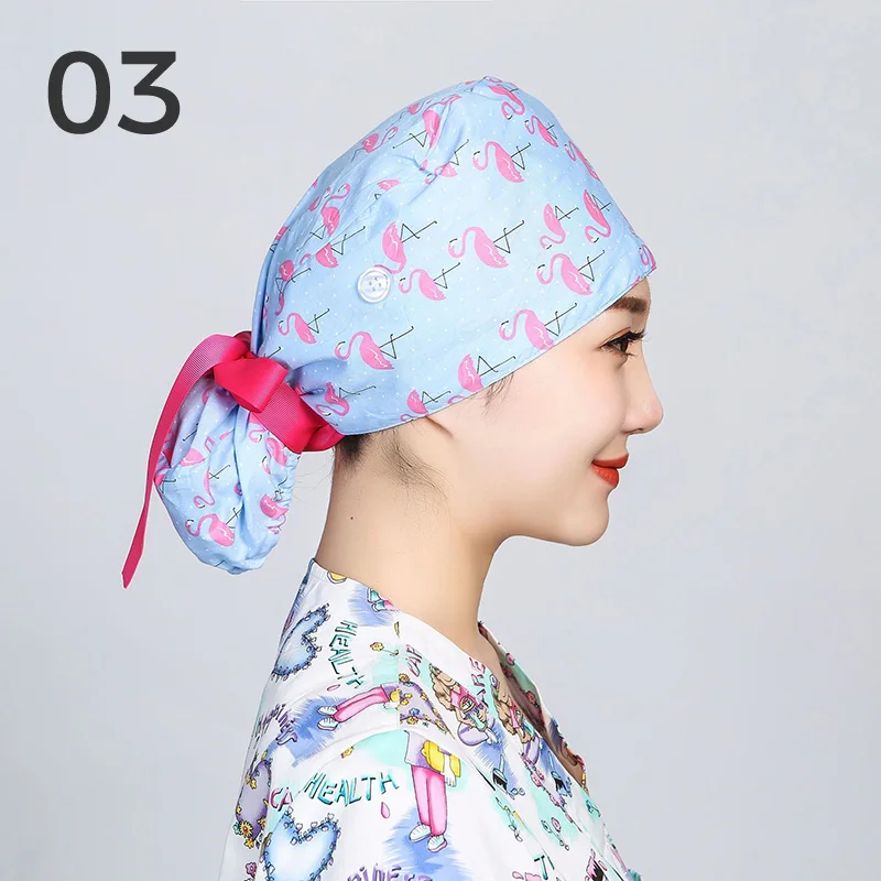 1pcs Scrub Cap Bouffant Hat With Sweatband Doctor Nurse Dental Clinic Beauty Salon Working Caps Long Hair Hat Ponytail Lab Cap