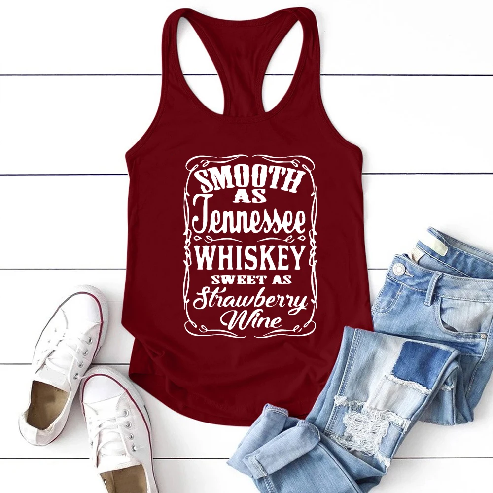 Smooth As Tennessee Whiskey Sweet As Strawberry Wine Tank Top Country Music Racerback Tank Women Whiskey Tank Top Vintage Tops