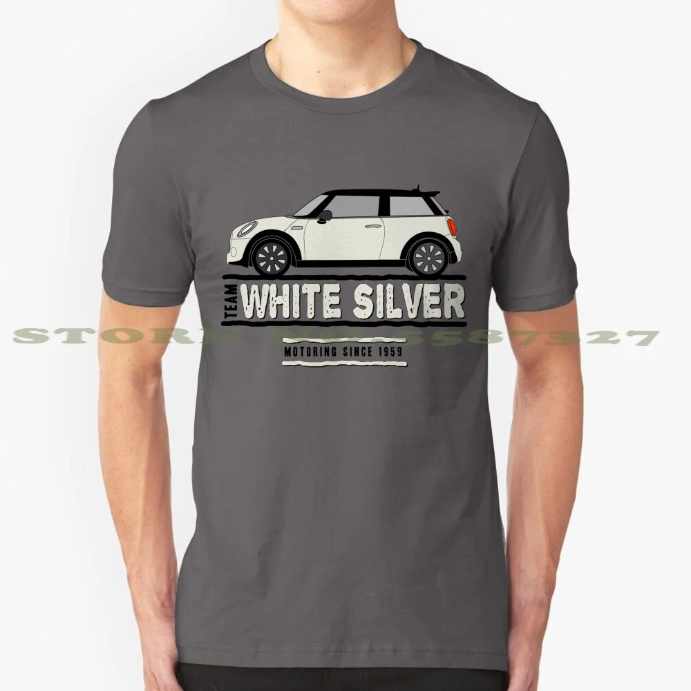 F56 Mini Team White Silver 100% Cotton T-Shirt F56 Mini Cooper White Silver Racing Motoring R56