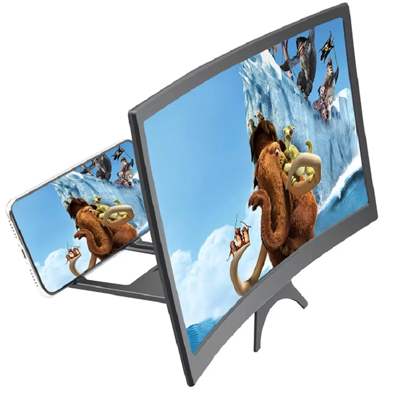 L6 12 inch Curved Phone Screen Amplifier HD 3D Video Mobile Phone Magnifying Glass Stand Bracket Foldable Phone Holder Projector