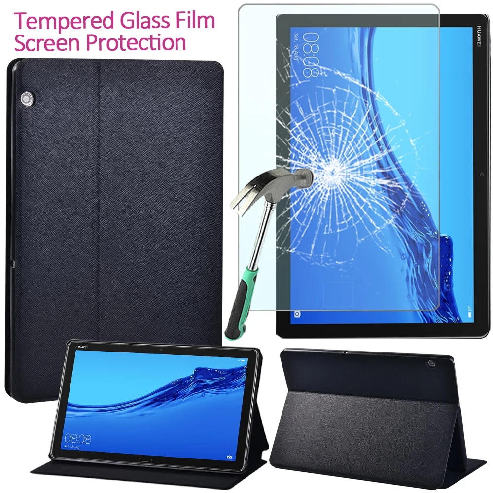 

Tablet Case for Huawei MediaPad M5 Lite 10.1"/M5 10.8" PU Leather Cover Case Flip Protective Case+Tempered Glass Protective Film