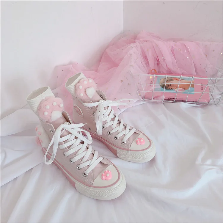 Japanese pink meow girl cute high-top fantasy canvas shoes sweet lolita shoes tea party kawaii princess kawaii shoes vintage