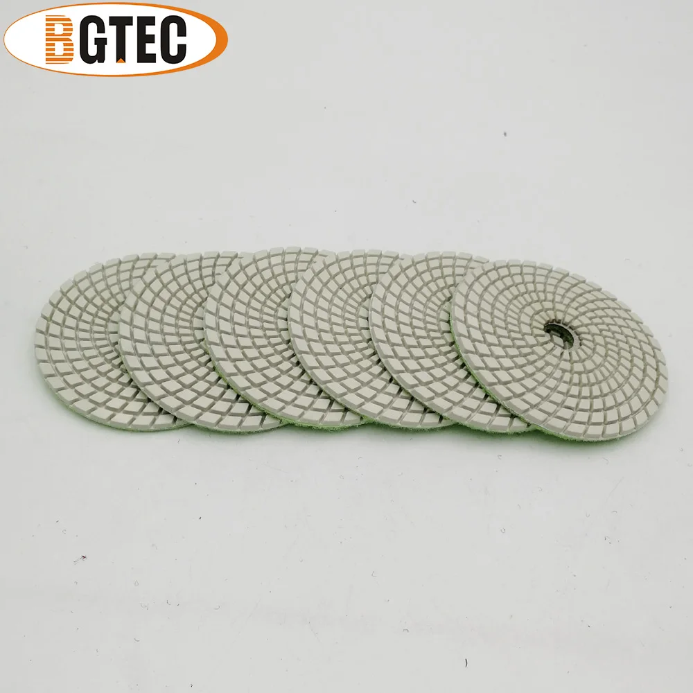 BGTEC 4inch 6pcs #1500 Professional wet diamond flexible polishing pads 100mm sanding disc disk for granite, marble, ceramic