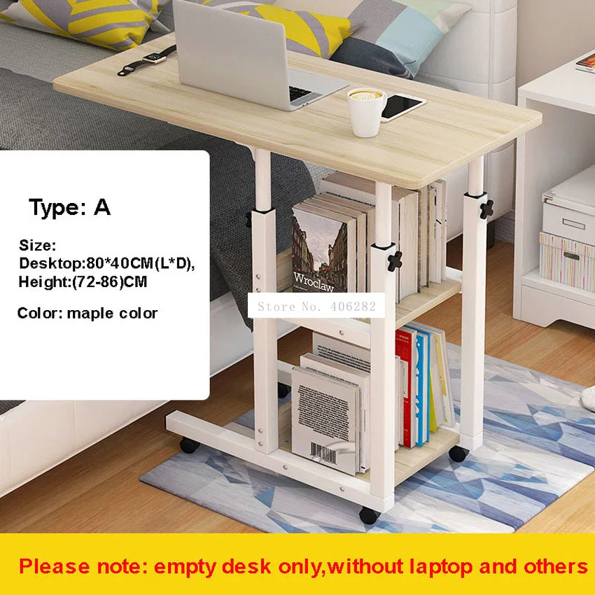 Movable Simple Design Laptop Table Wood Desktop Height Adjustable Bed Sofa Side Computer Notebook Laptop Desk Table Iron Frame