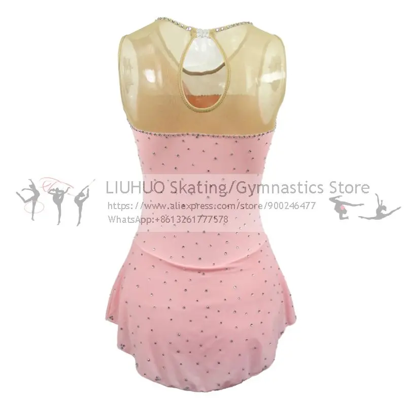 igure Skating Dress Girls Pink Swimsuit Sleeveless Splice Women Ice Skating Dance costumes Kids Ballet Skate Dress for Adult