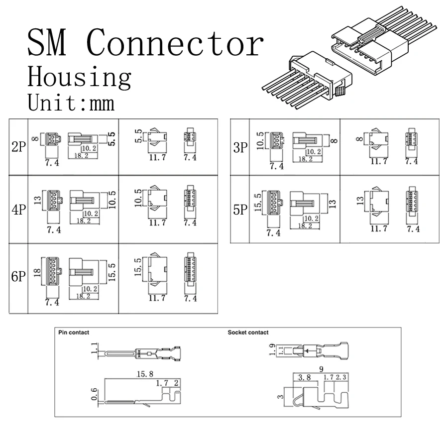 10Set JST SM Wire Connector Plug Housing Metal Terminal Pin JST SM2.54 Pitch 2.54mm 2/3/4/5/6/7/8Pin Female Male Header Connecto