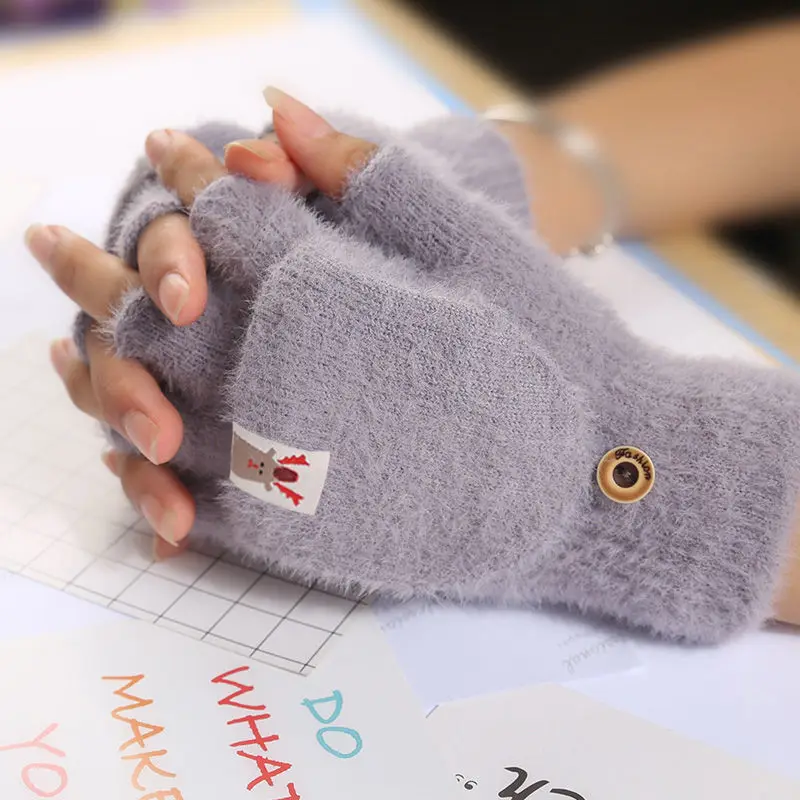 Mink Velvet Fingerless Gloves Furry Clamshell Half-finger Gloves Thicken Winter Keep Warm Gloves Fur Plush Touch Screen Gloves