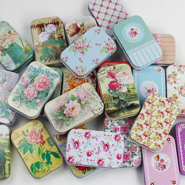 12 Pcs  Middle Size Carton Cover Iron Tin Card Metal Case / Can/Square /Coin Ornaments Sewing Goods Storage Gift Box