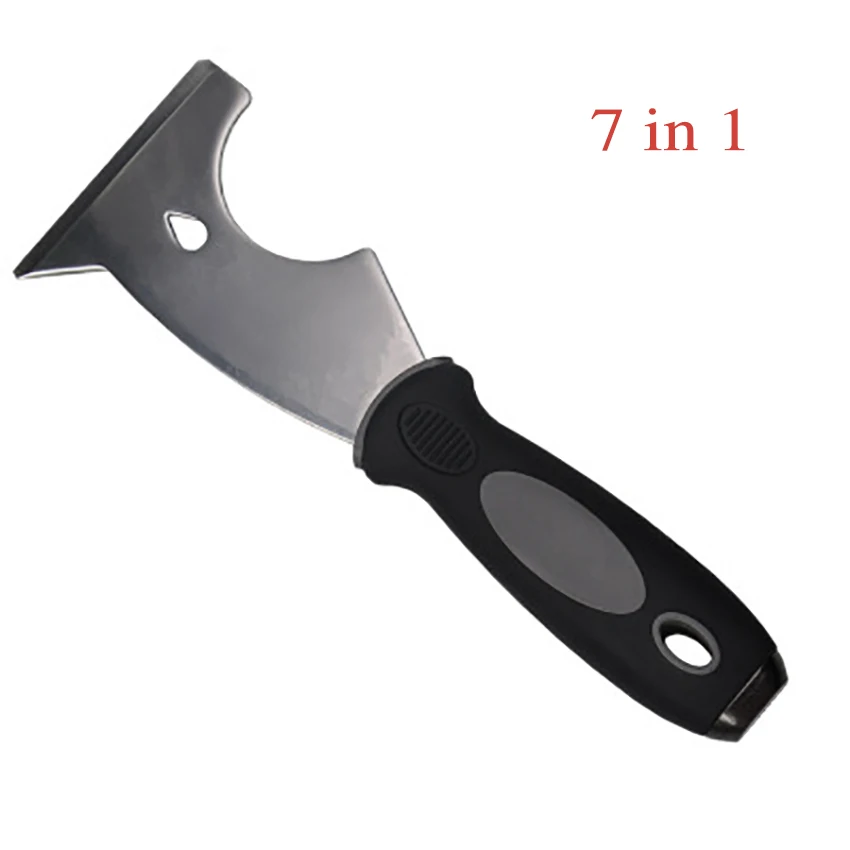 Cuchillo de masilla de acero inoxidable 7 en 1, mango de plástico, pala raspadora multifunción, herramienta de construcción de pintura de enyesado de pared