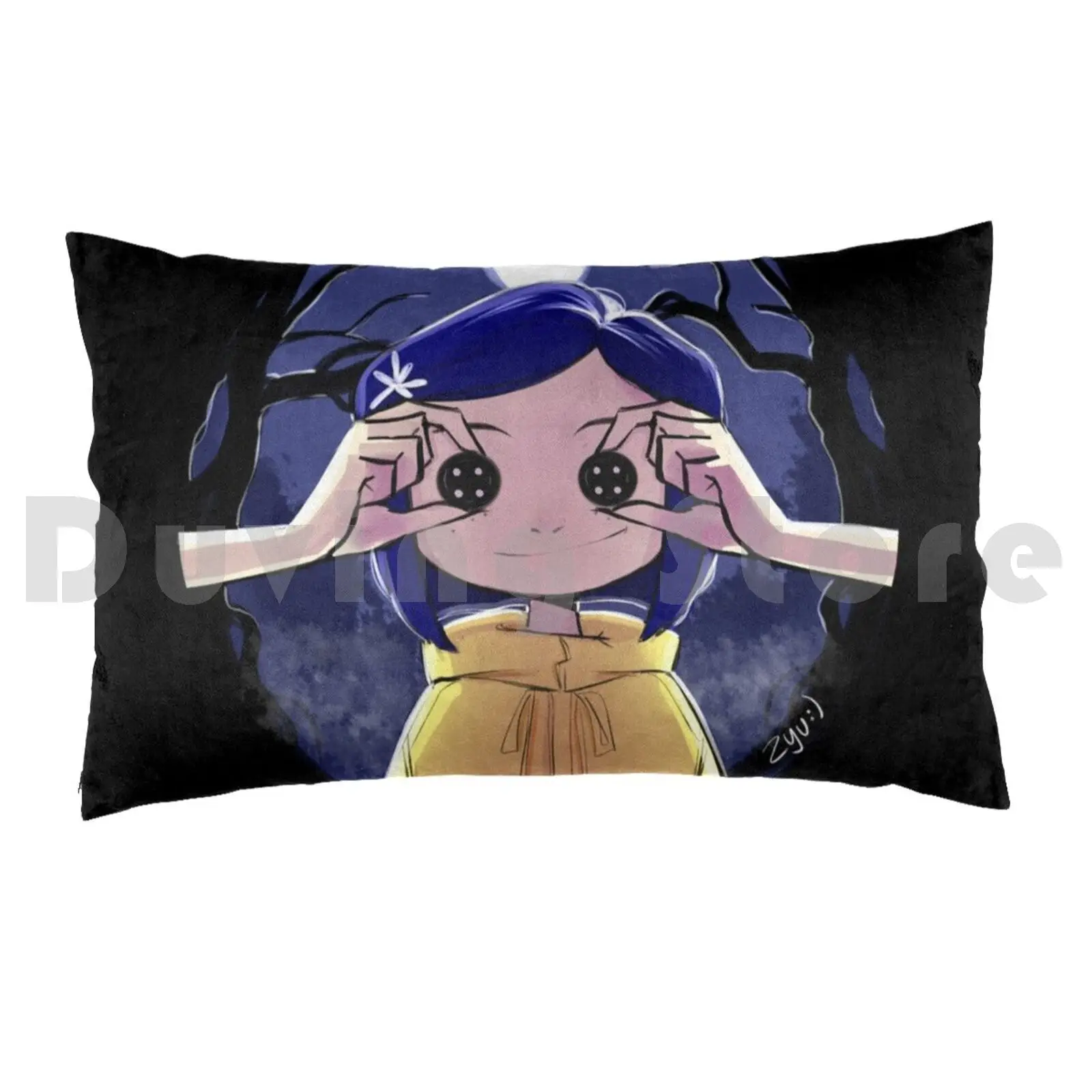 Coraline Pillow Case Printed 50x75 Coraline Neil Gaiman Book Stop Motion Movie Terror Scary Dark Horror