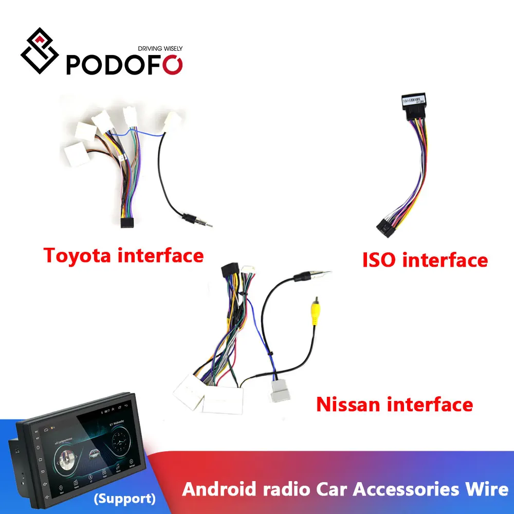 Podofo Android radio Car Accessories Wire Wiring Harness Adapter Connector Plug Universal cable For Focus Kia Nissian Toyota Car