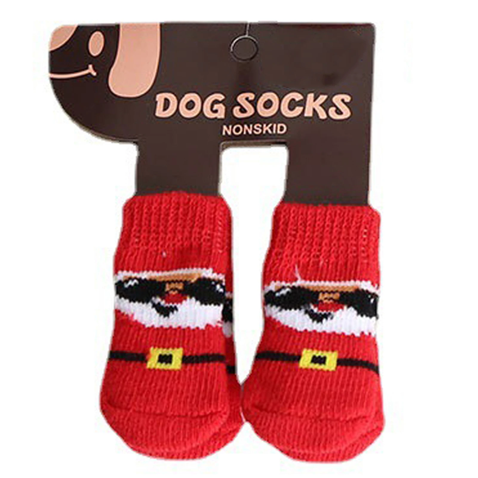 Dog Cat Socks 4 PCS Non-Slip Christmas Shoes Festival Themed Woven Paw Protector Knitting Pet Supplies for Floor Indoor WWO66