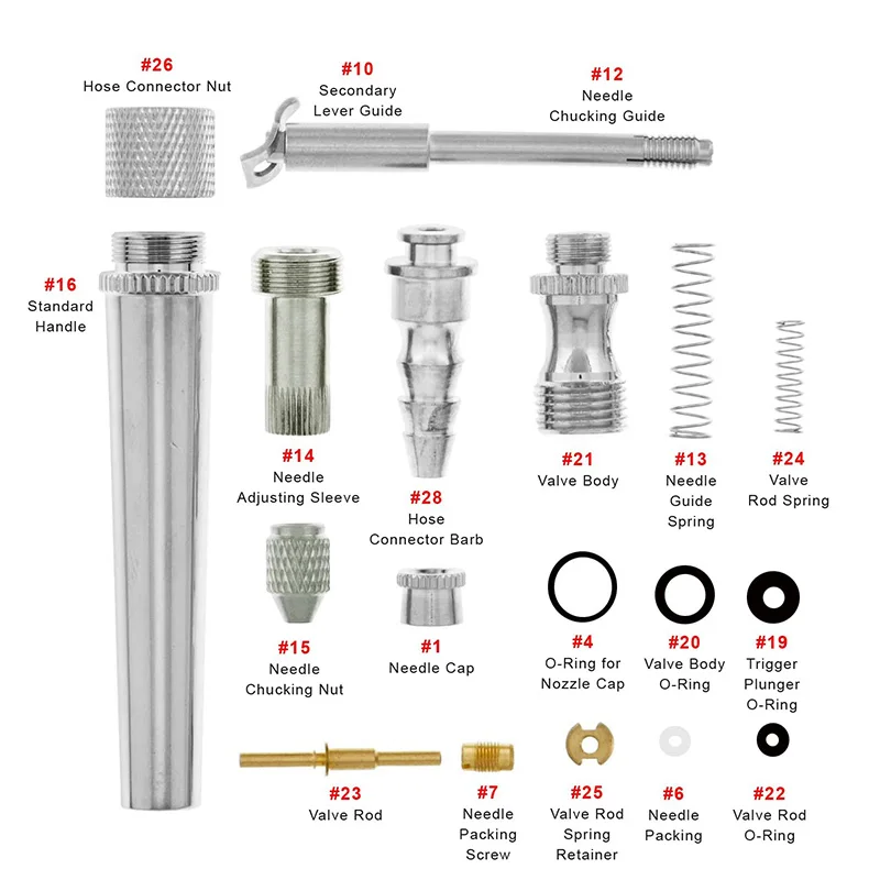 Accessori per aerografo VEDA Kit di parti di riparazione da 18 pezzi per modelli WD-130A,WD-130C,WD-131E,WD-135A,WD-135C,WD-135E,WD-139E