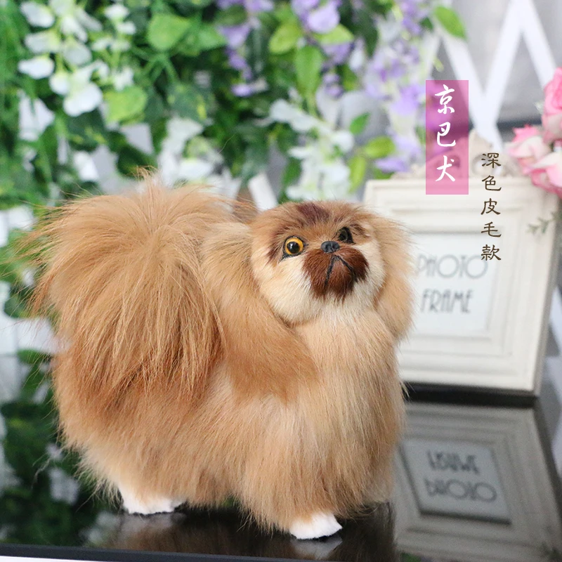 Simulation Dog Pekingese Plush Toy  Realistic Puppy Lifelike Animal Models Child Doll Birthday Christmas Gift Home Decoration