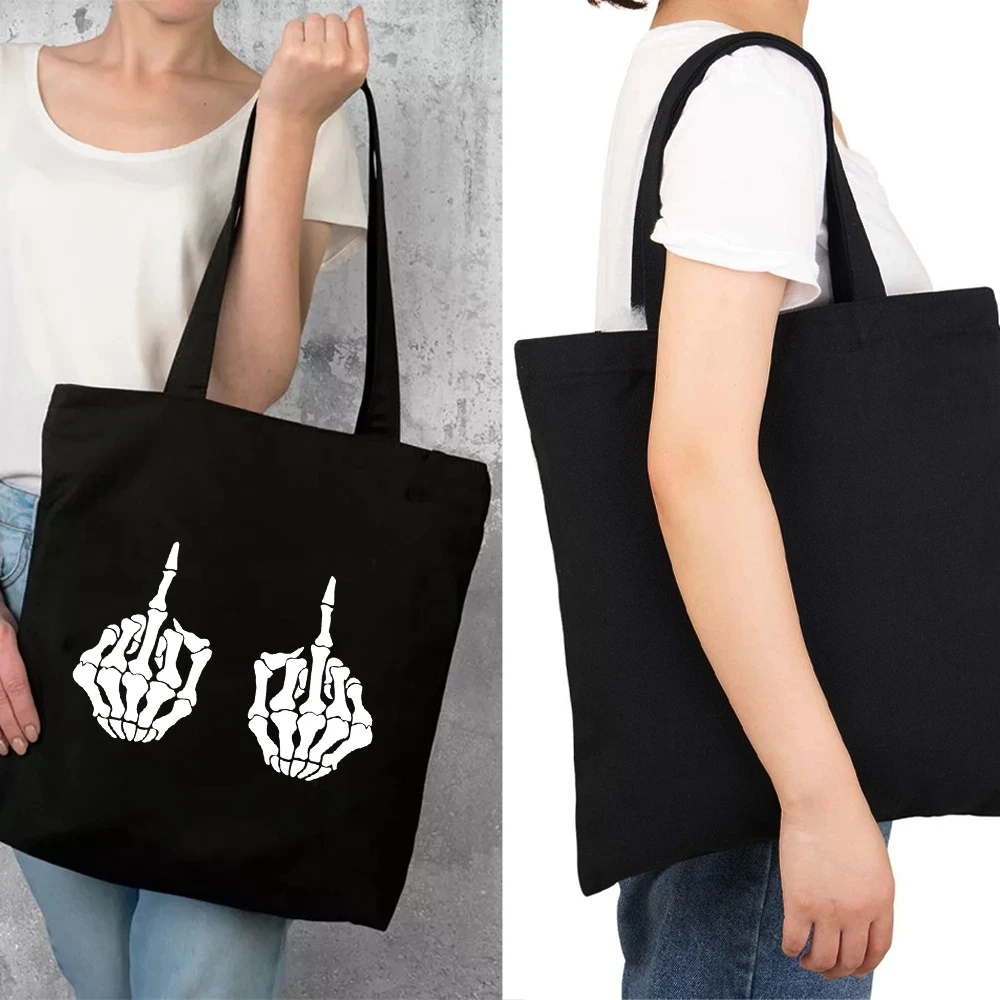 

Women's Shopper Shopping Bags Eco Canvas Bag Fashion Black Handbag Printing White Picture Pattern Foldable Tote