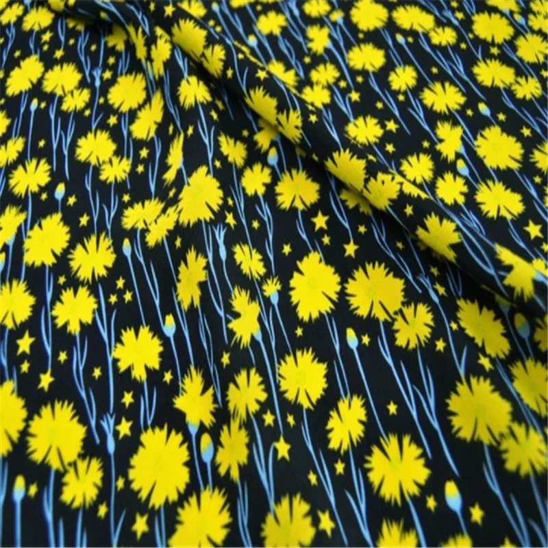 

Yellow Color Digital Printing 100%Pure Silk Crepe De Chine Fabric For Clothes with Flower Pattern