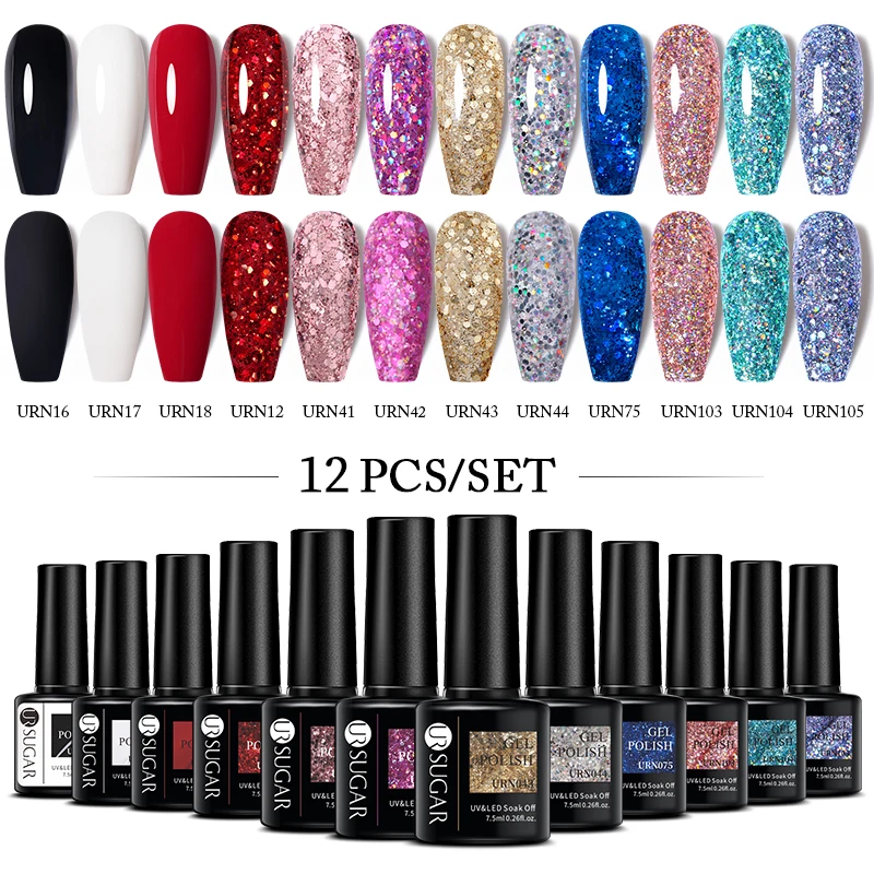 

UR SUGAR 8/10/12Pcs Blue Glitter Gel Nail Polish Set Semi Permanant Soak Off UV Led Gel Varnishes For Manicure Nail Gel