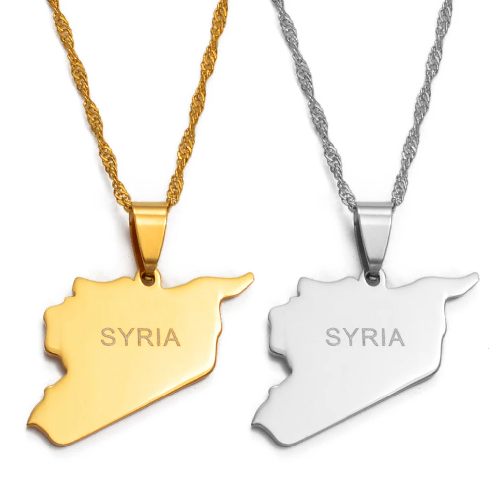 Anniyo Syria Map Necklaces Gold Color Silver Color Charms Pendant Necklaces Syrians Jewelry Middle East @007321