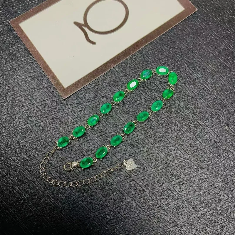 New Natural Emerald Bracelet 925 Silver Ladies Bracelet Luxury Elegant Fashion Trend 4*6mm 16pcs