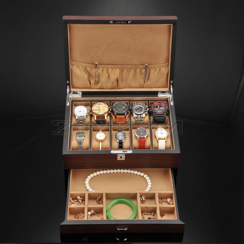 New Wood Watch Storage Boxes Womens Jewelry Display Holder Case With Lock Solid Wooden large capacity watch Jewelry box