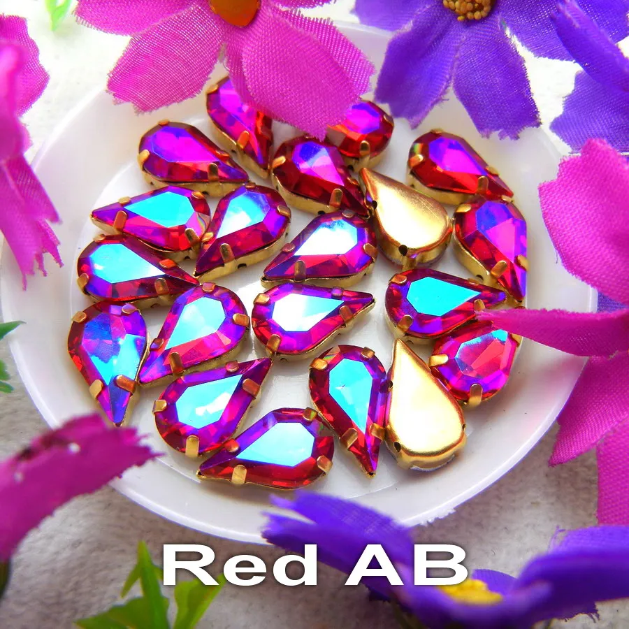 AB Colors Gold Claw Settings 3*6mm 6*10mm 8*13mm Wassertropfen Birnenform Glaskristall Aufnähbare Strassperlen Zubehör DIY – Detail 5