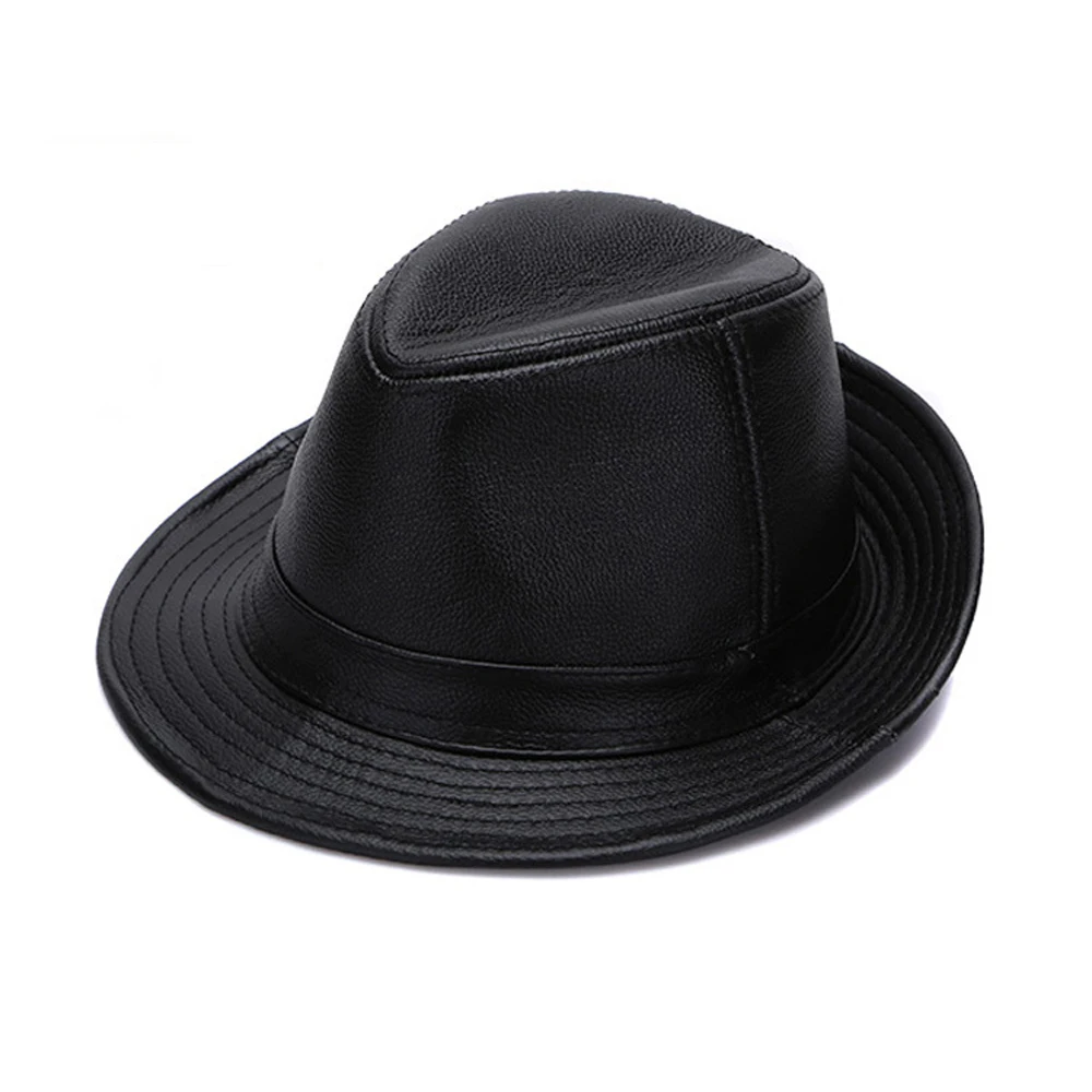 2024 Autumn Winter Warm Men Real Genuine Cowhide Leather Top Hats Men Fashion Real Cowhide Leather Caps Real Leather Fedoras Cap