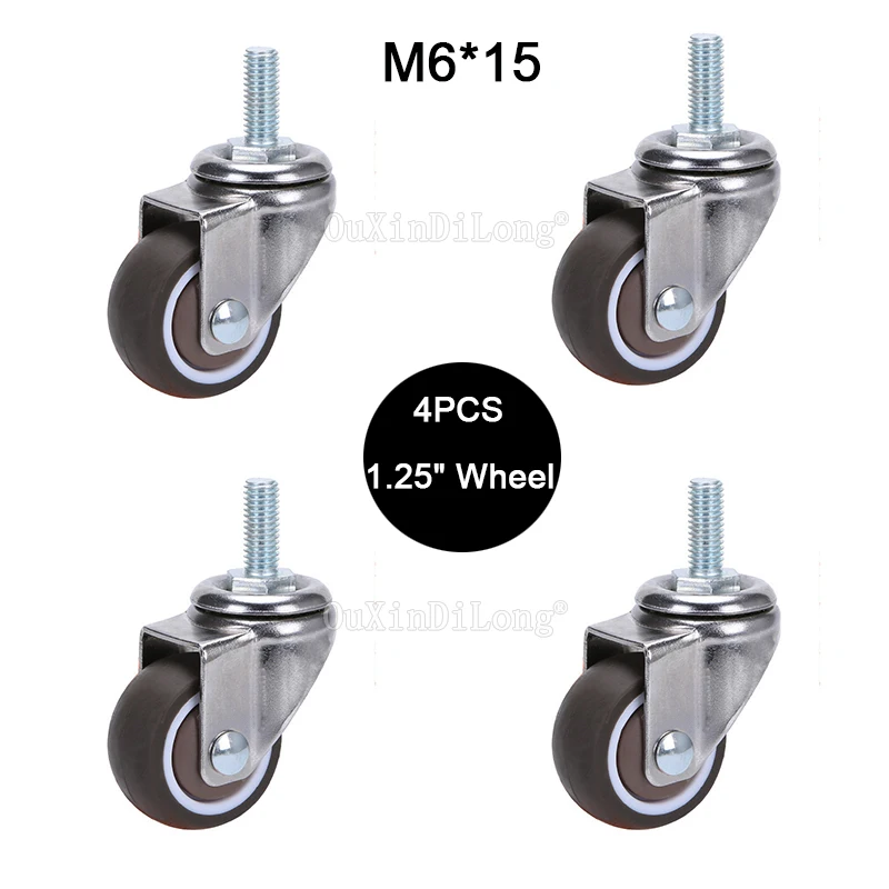 

Brand New 4PCS 1.25'' Universal Swivel Wheels Castors Soft Rubber Super Mute M6x15 Platform Trolley Chair Furniture Casters