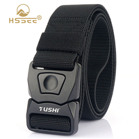 HSSEE 100cm to 125cm Elastic Belt for Men Alloy Metal Buckle Quick Release Tactical Outdoor Belt Casual Jeans Waistband Male