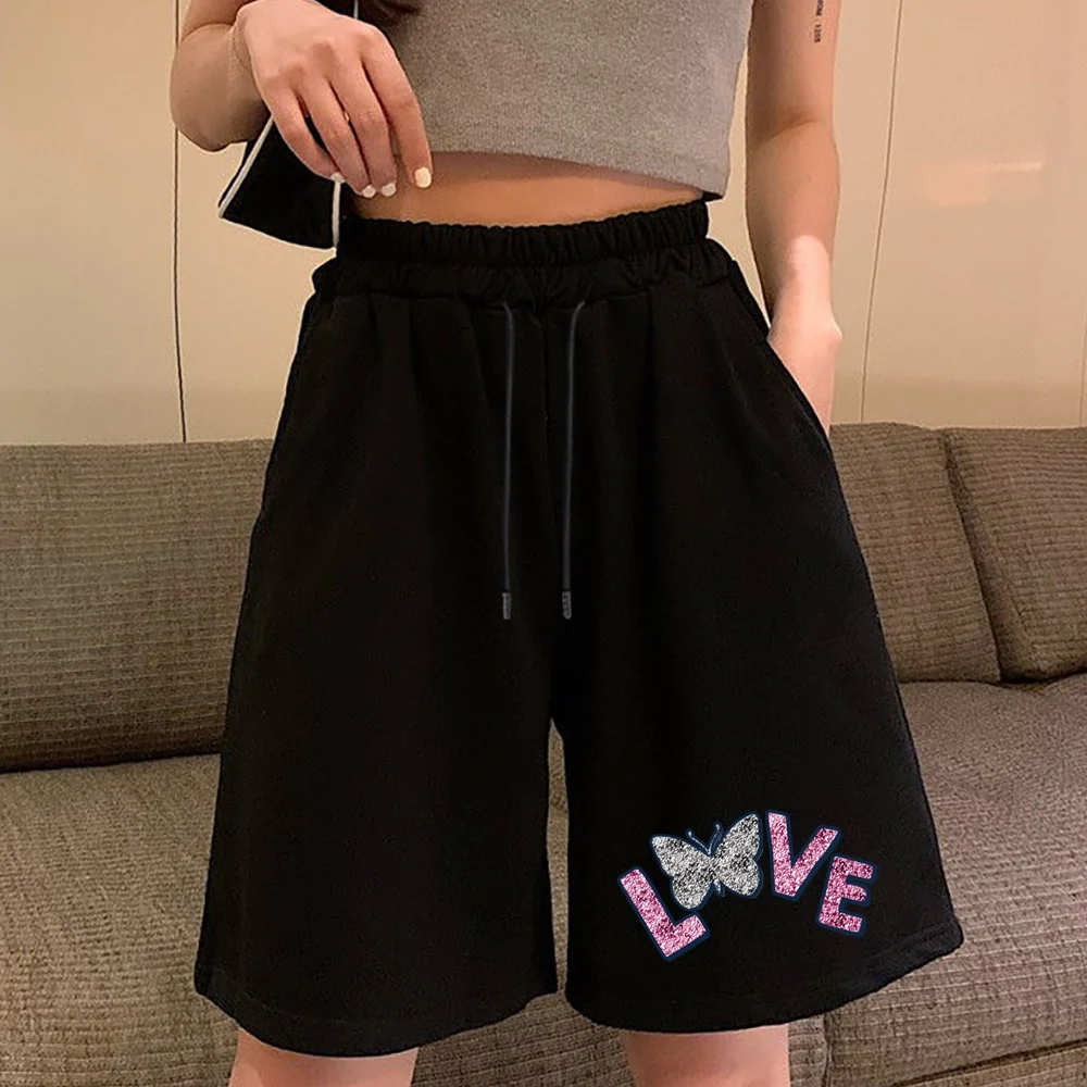 Summer Shorts Women Summer Bermuda Shorts Loose Casual Sports Stretchy Straight Leg Butterfly Printed Breathable Sweatshorts