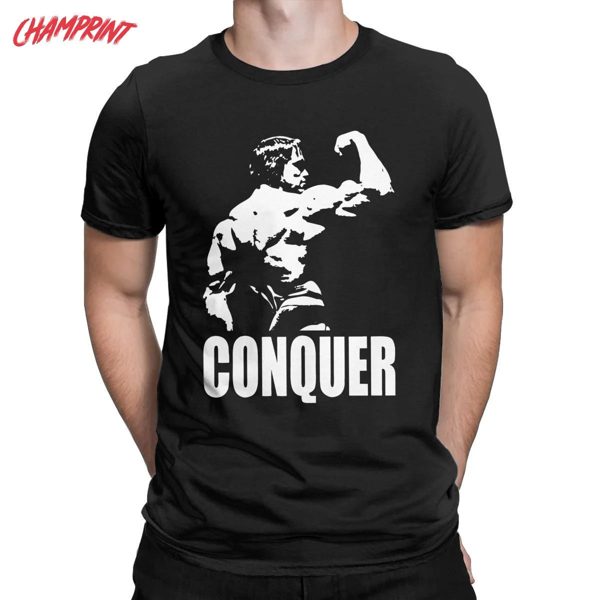 Men\'s Conquer Arnold Schwarzenegger T Shirt Pure Cotton Clothes Funny Short Sleeve O Neck Tee Shirt Printed T-Shirts