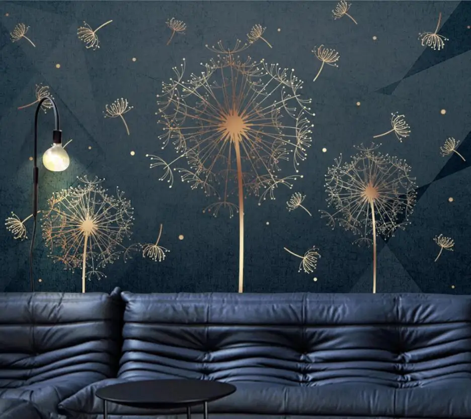 

wellyu Customized large mural modern minimalist abstract dandelion line light luxury background wall painting 3D wallpaper