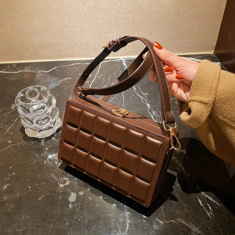 Black and Brown Box Design Party Clutch Chocolate Style Leather Purses and Handbags for Women Designer Bag Casual Shoulder Bag