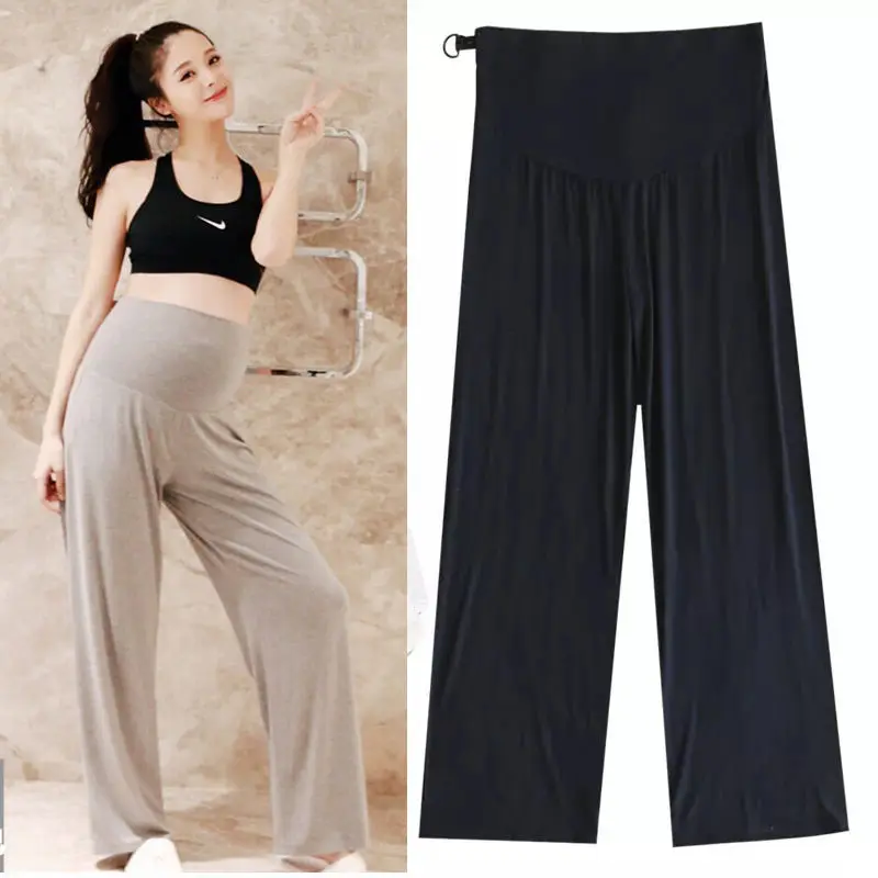 

Pregnant women summer thin cotton wide legs pants loose maternity abdomen trousers high waist pregnancy full length belly pants