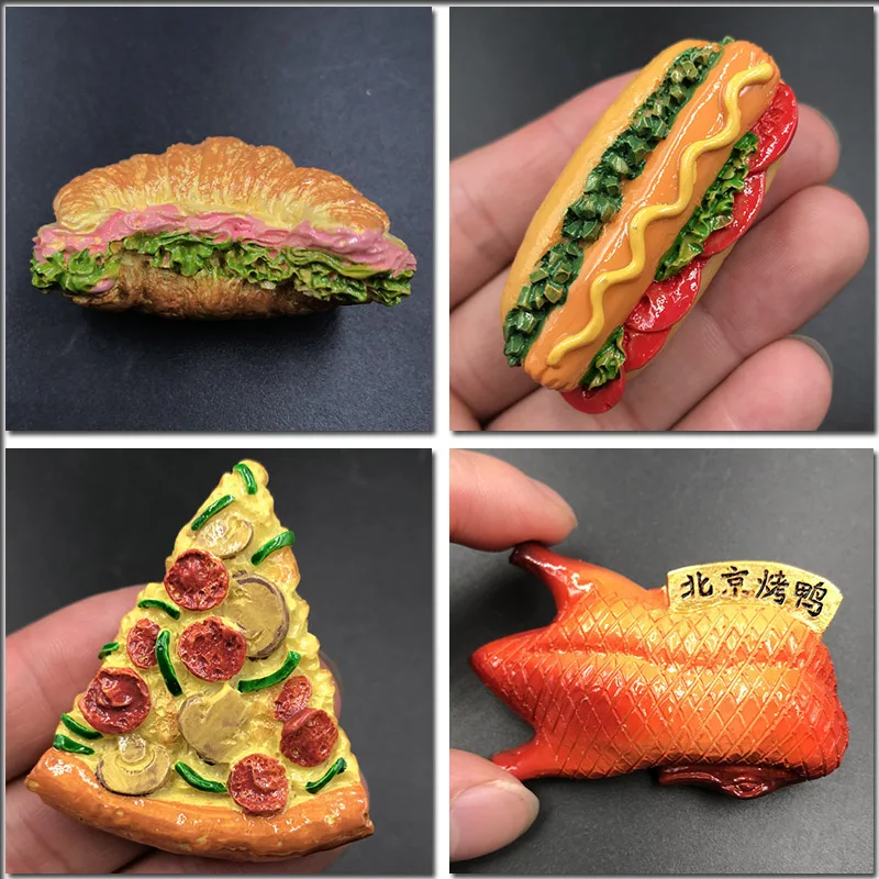 refrigerator magnets Beijing roast duck pizza hot dog bread hamburger refrigerator fridge magnets creative food crafts stock