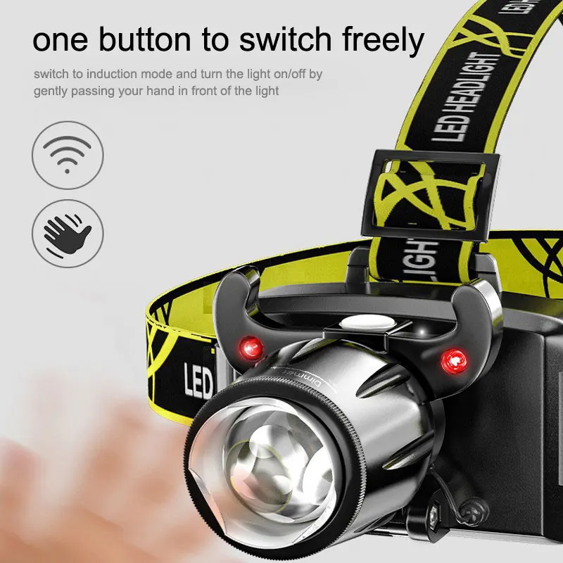 Modern Design Outdoor LED Induction Headlamp Rechargeable USB Intelligent Fast Charging Headlight Powerful for Night Fishing