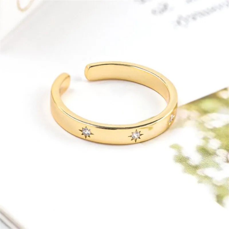 Fashion Personality Minimalist Style Inlaid Zircon 925 Sterling Silver Jewelry Simple Design Ins Golden Sun Opening Rings TYB403