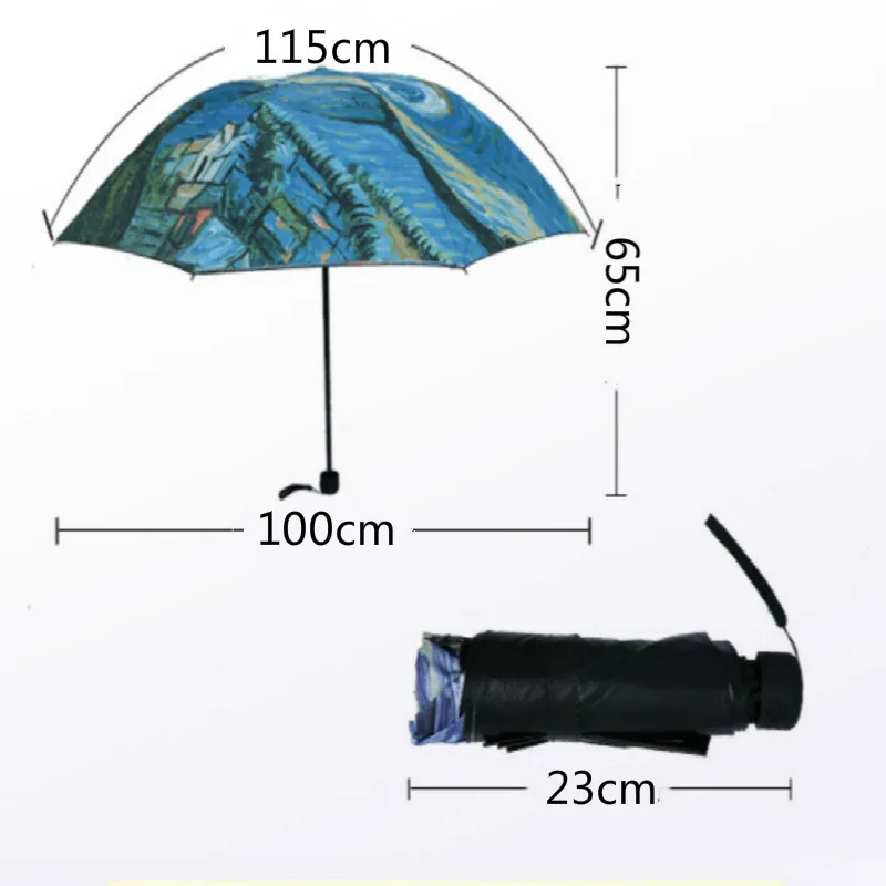 Painter Van Gogh\'s painting starry sky 3 D printing folding Umbrella rain girl  umbrella rain women  girls umbrellas