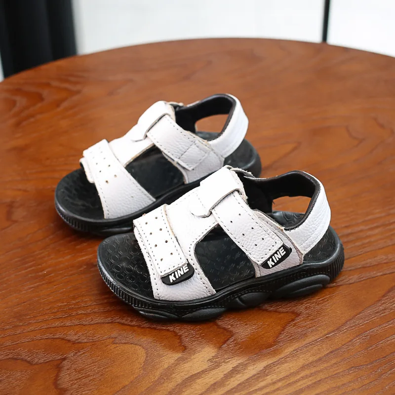 Children summer beach sandals 2023 cool boys girls genuine leather cowhide breathable comfortable flat sandals baby soft shoes