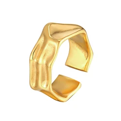 Trendy Irregular Statement Geometric Rings For Women Stainless Steel Jewelry Gold Metal Texture High Quality 18 k Finger Ring