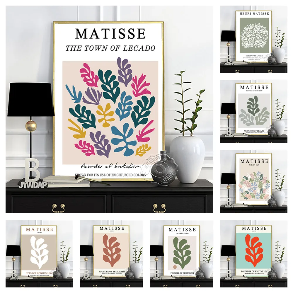 

Henri Matisse Museum Exhibition Poster, Matisse Cut Outs Wall Painting, Color Plant Wall Art, Coral Float Grass Wall Stickers