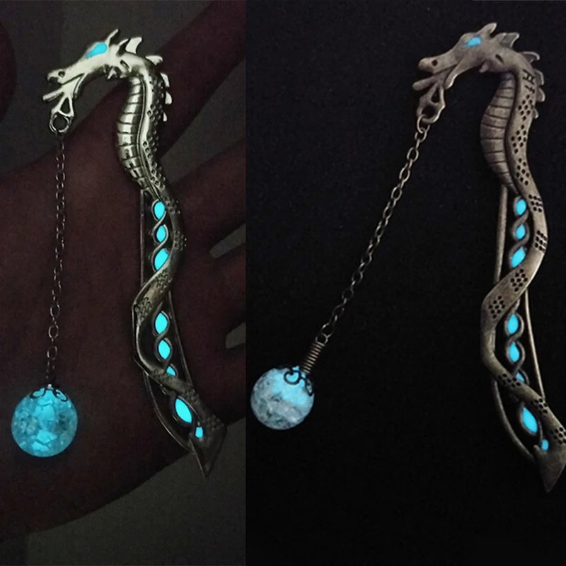 1XLuminous Notte Drago Etichetta Segnalibro Leggere Creatore Piuma Libro di Cancelleria