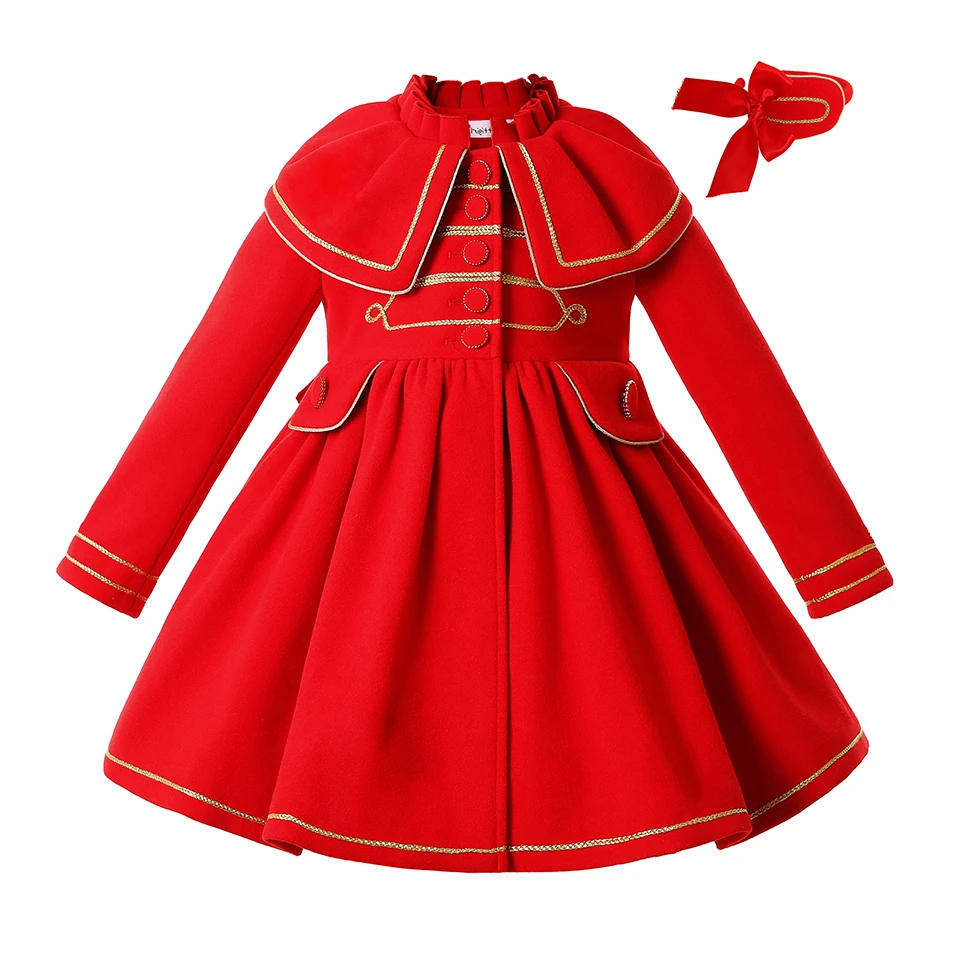 Pettigirl Christmas Winter Children Girls Red Trench Coat Jacket Kids Outwear Clothes Warm Jacket Coat for Little Girls