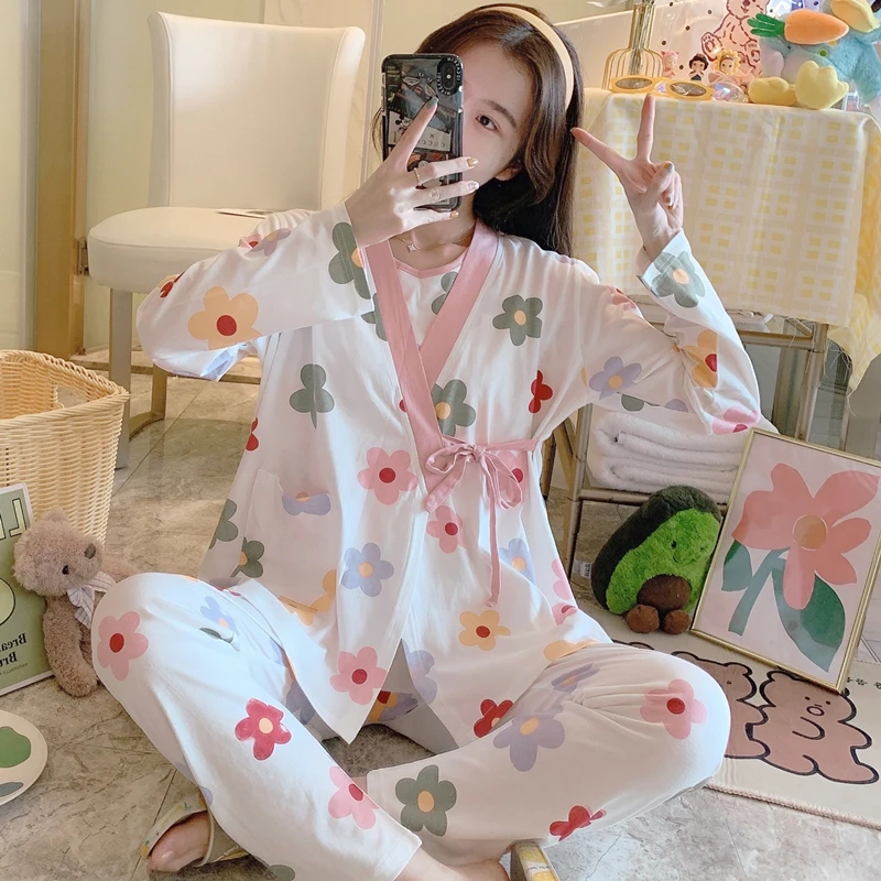 3PCS/Set Printed Maternity Nursing Sleepwear Breastfeeding Nightwear for Pregnant Women Pregnancy Breast Feeding Pajamas Suits