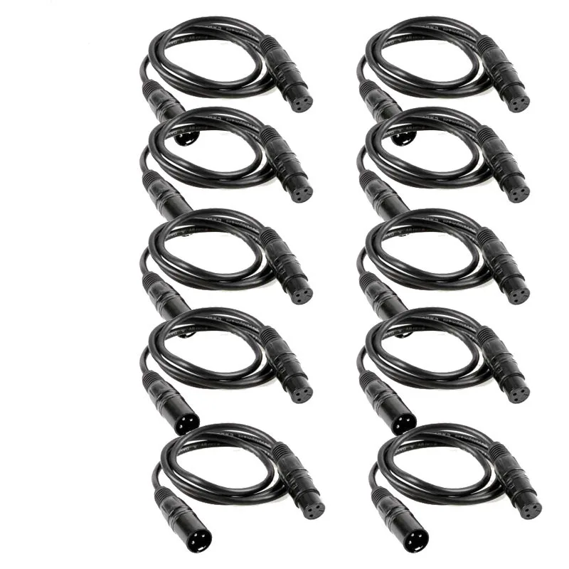 10 Stück 1 m DMX-Kabel für Bühnenlicht-Controller-Zubehör mit Abschirmung, 1 Meter Länge, 3-poliges Signalanschluss-DMX-Kabel