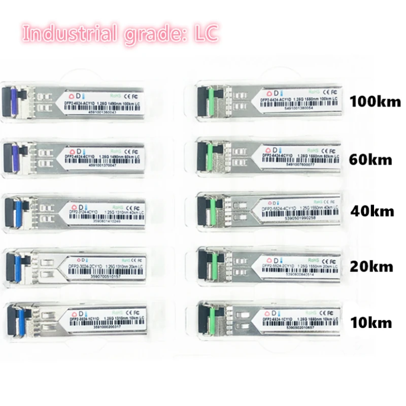 

Оптоволоконный модуль LC SFP, промышленный класс-40 ~ + 80 по Цельсию 1,25g1 0/20/40/60/100 км 1310/1490/1550 нм, Совместимый оптический модуль